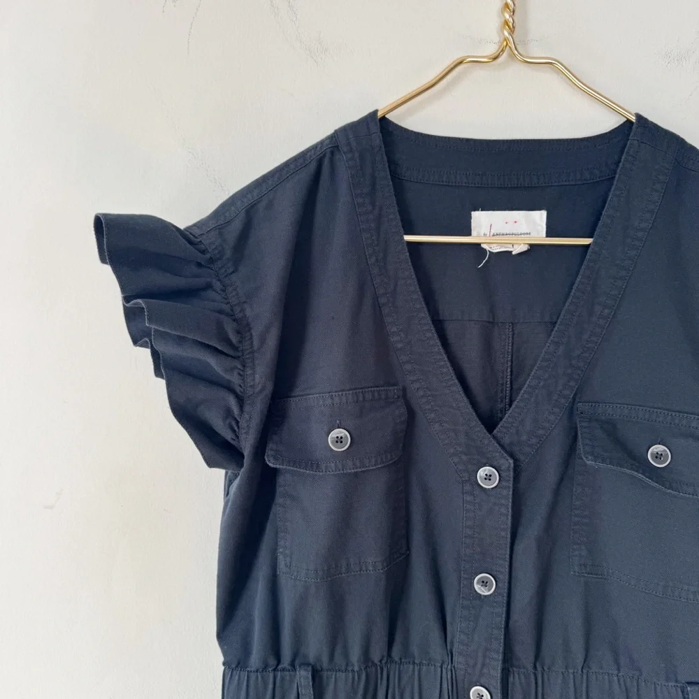 Anthropologie Tapered Ruffle Utility Jumpsuit Washed Black M - Picture 5 of 7